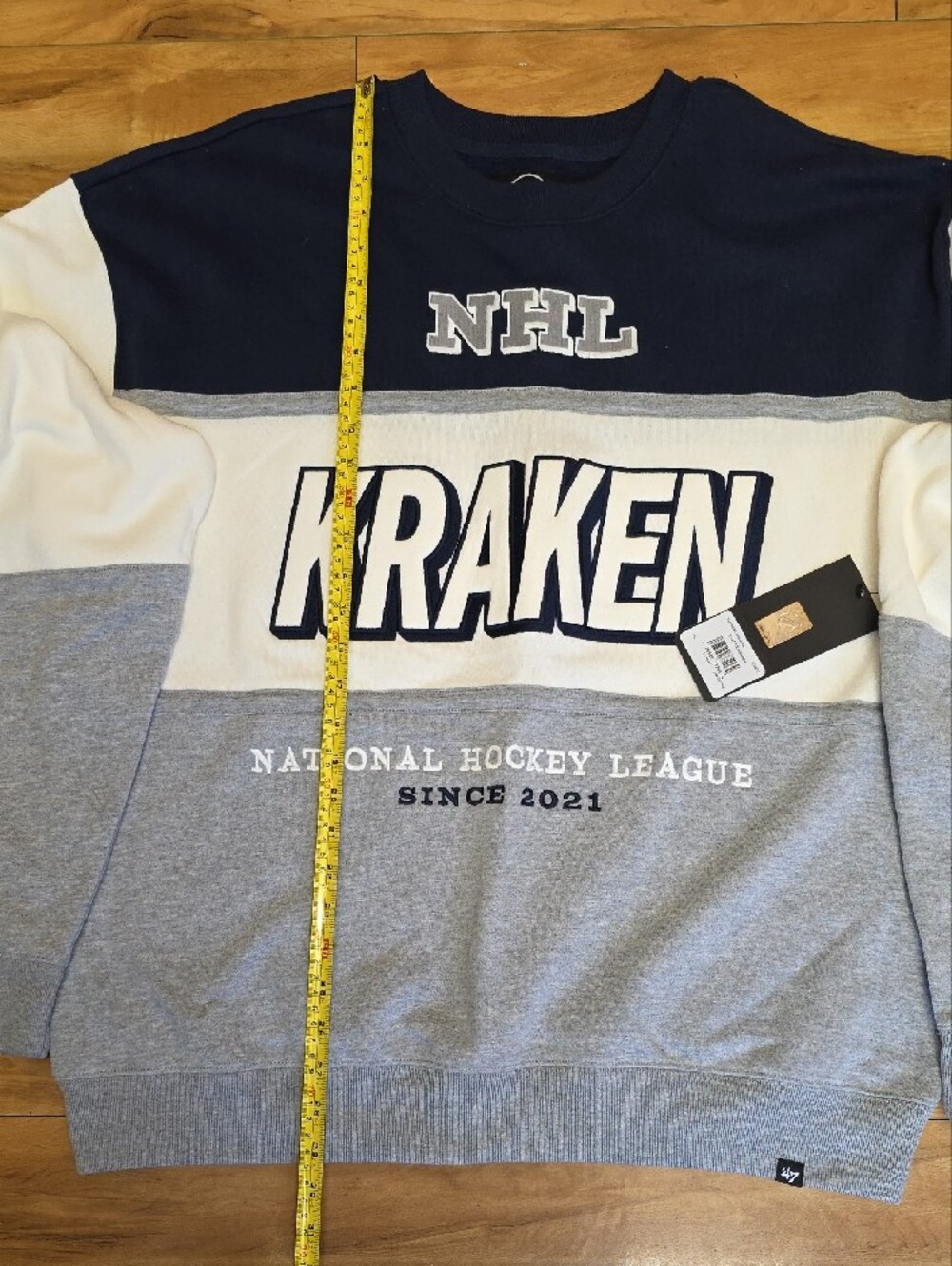 NWT Seattle Kraken Hockey NHL ’47 Brand Colorblock Crewneck Sweatshirt Size XL - Picture 6 of 13